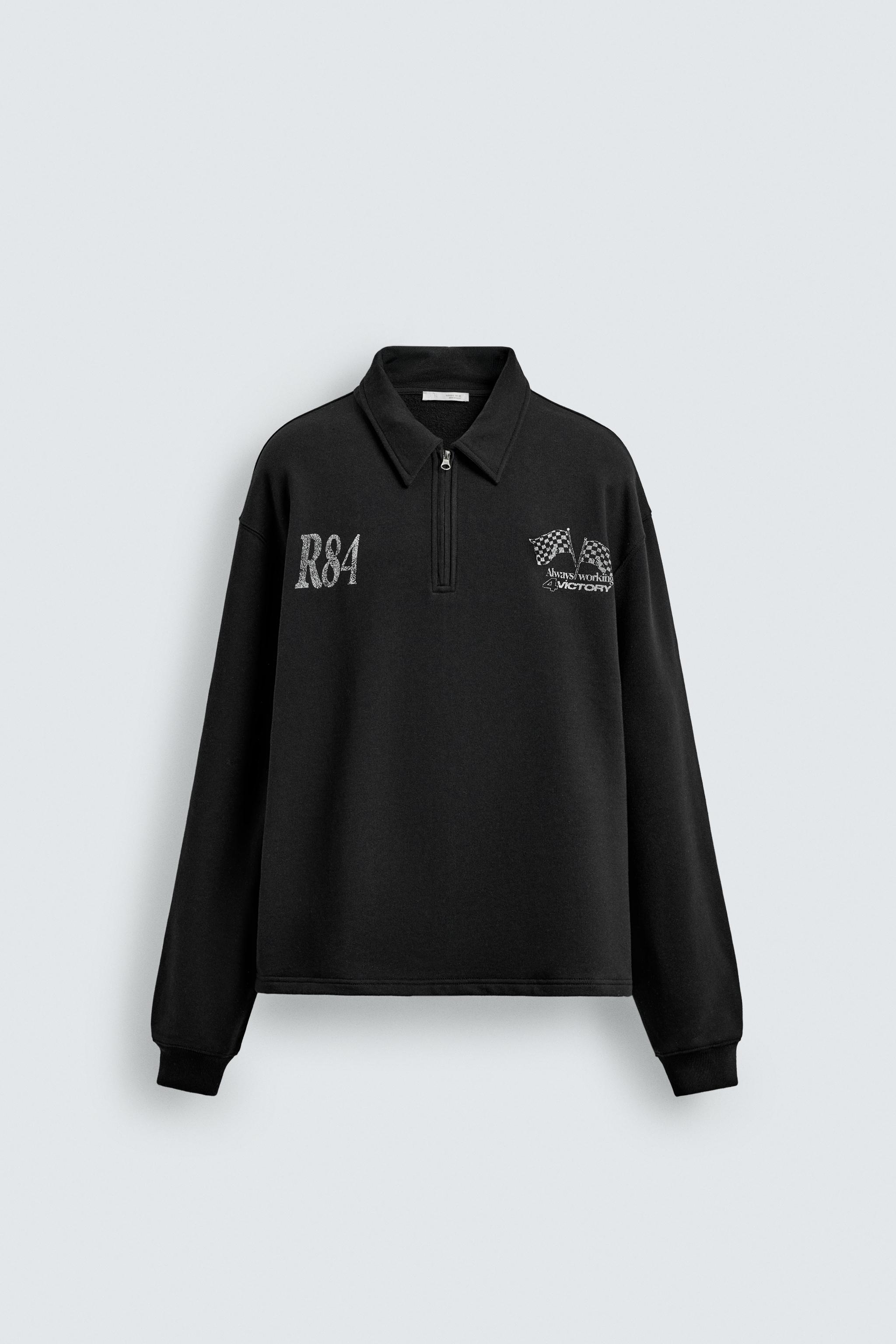 TEXT PRINT QUARTER-ZIP SWEATSHIRT